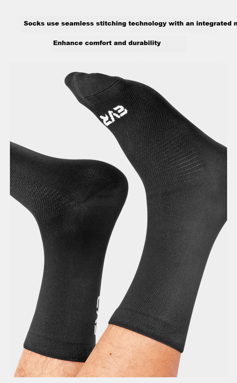 EVR All-Season Cycling Socks Unisex 7A Antibacterial Quick-Dry Breathable Sweat-Wicking L Black 5