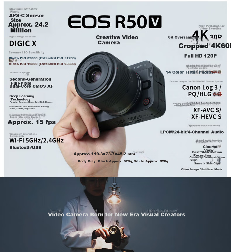Canon R50V Mirrorless Video Camera 4K Ultra HD Live Streaming High-Quality Video Camera Student Home Travel Vlog Lightweight Kit 2
