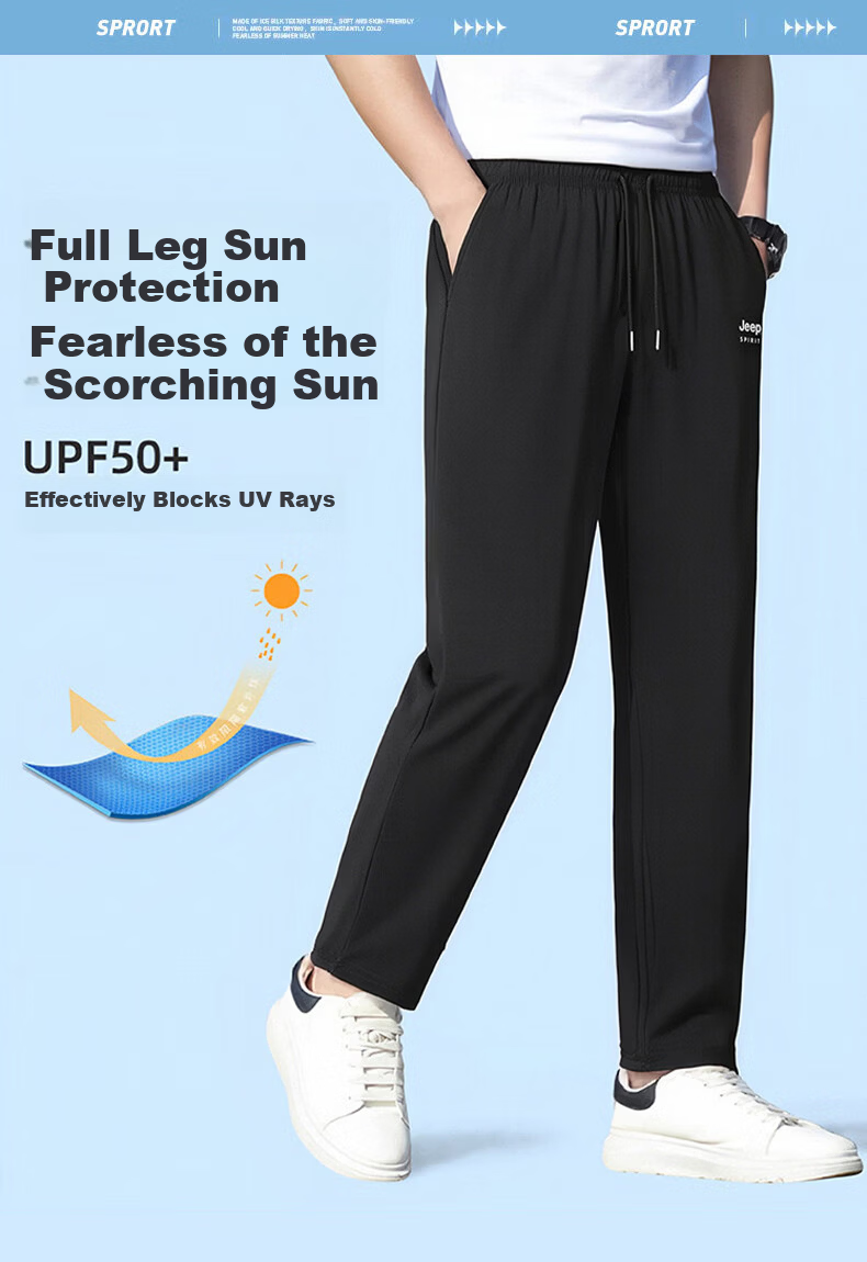 JEEP SPIRIT Men's Ice Silk Quick-Dry Summer Pants Outdoor Running Sun Protection Breathable Lightweight Sports Pants Black XL 3