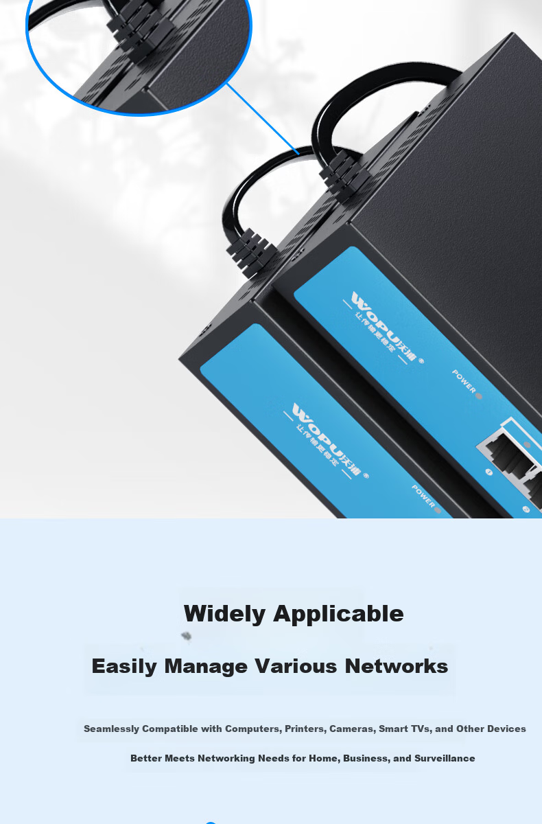 Wopool POE Switch 10-Port 8 Electrical Ports PoE Power Supply Switch Dual Uplink High Power Surveillance Non-Industrial Network Switch Ethernet Splitter 8