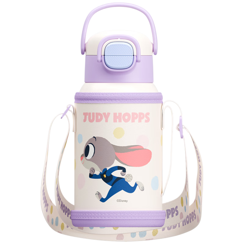 Disney Cartoon Insulated Water Bottle for Kids Boys and Girls Elementary School Students Judy with Handle Purple 550ml 25068