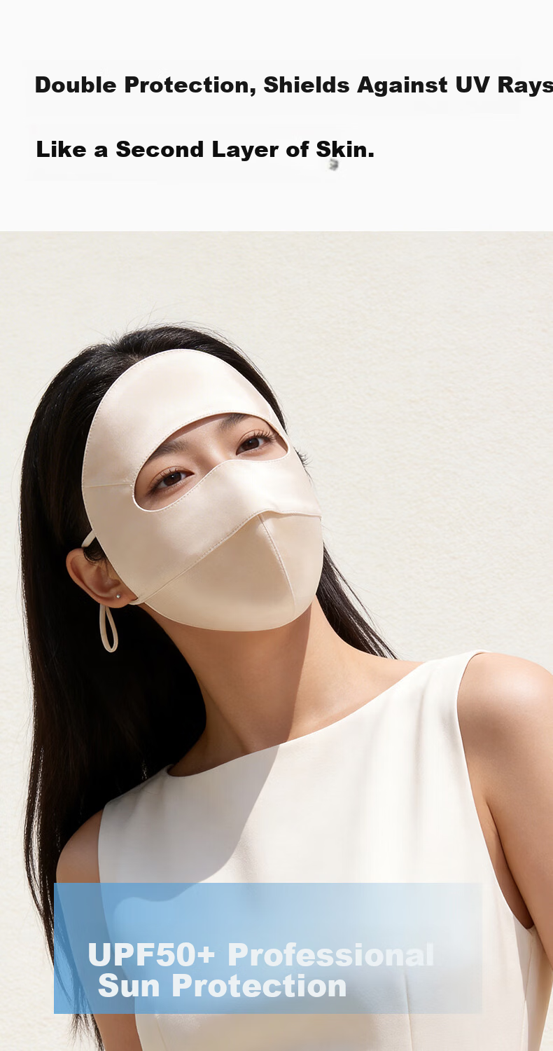 Sanshang 100% Silk Sun Protection Face Mask for Women UV Protection Full Face Mulberry Silk Sunshade Medical Face Bikini Silver Gray 3