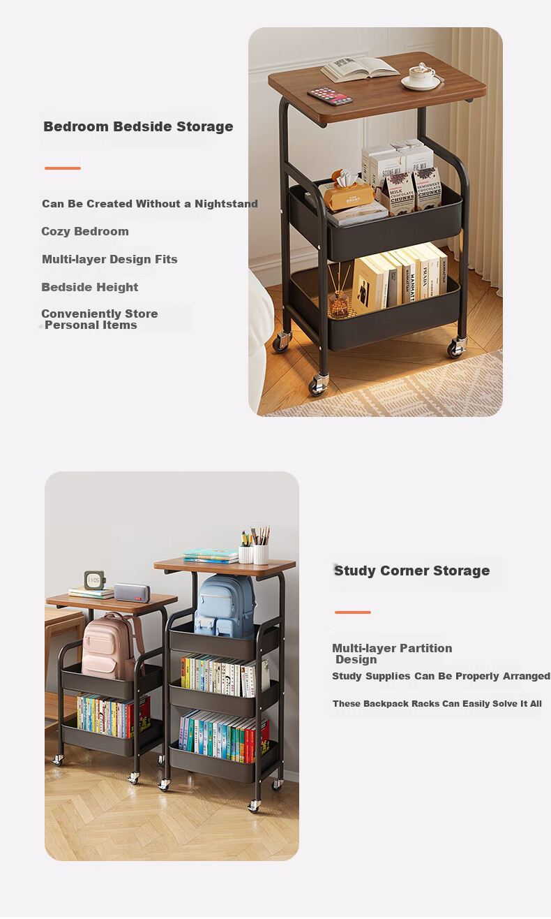 Shanshan Wooden Storage Rack Floor Small Trolley Living Room Snack Rack Kitchen Storage Rack Mobile Multi-layer Storage Rack Small Side Table 3