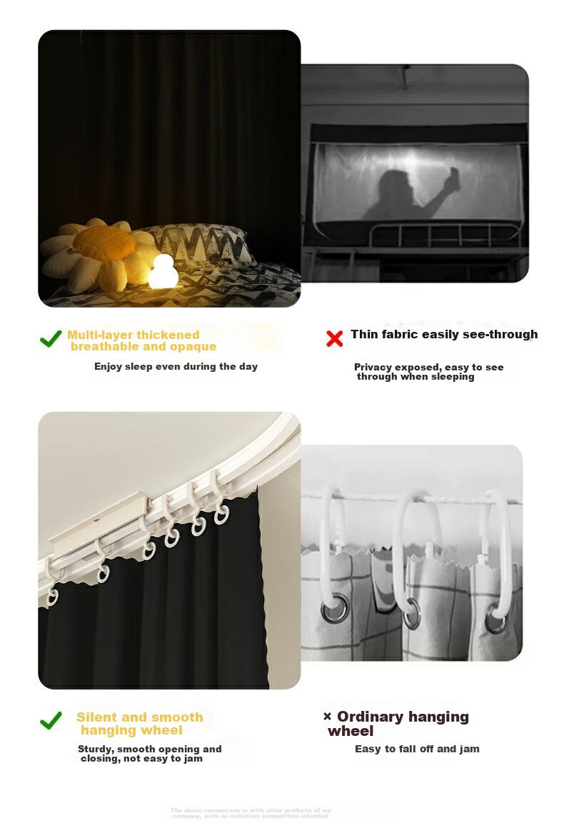 YANYANGTIAN Student Dormitory Strong Blackout Adhesive U-Shaped Rail Bed Curtain 0.9m Bed [Suitable for Bunk Beds] 7