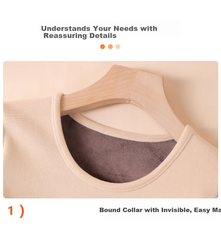 Caiyue Women's Thermal Underwear Flame Warm Fleece Heated Autumn Winter Thickened Plus Size Crew Neck Flame Fleece Base Layer Set 5