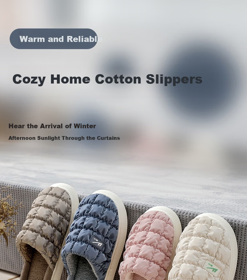 Warrior Soft Glutinous Puff Couple Waterproof Fleece Cotton Slippers Warm Thick Soft Sole Cotton Shoes HL0417 Pink Size 36-37 1