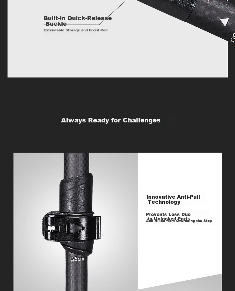 Pelliot Yuyi Outdoor 3K Carbon Fiber Folding Ultralight Hiking Trekking Pole 16403644 Black 11