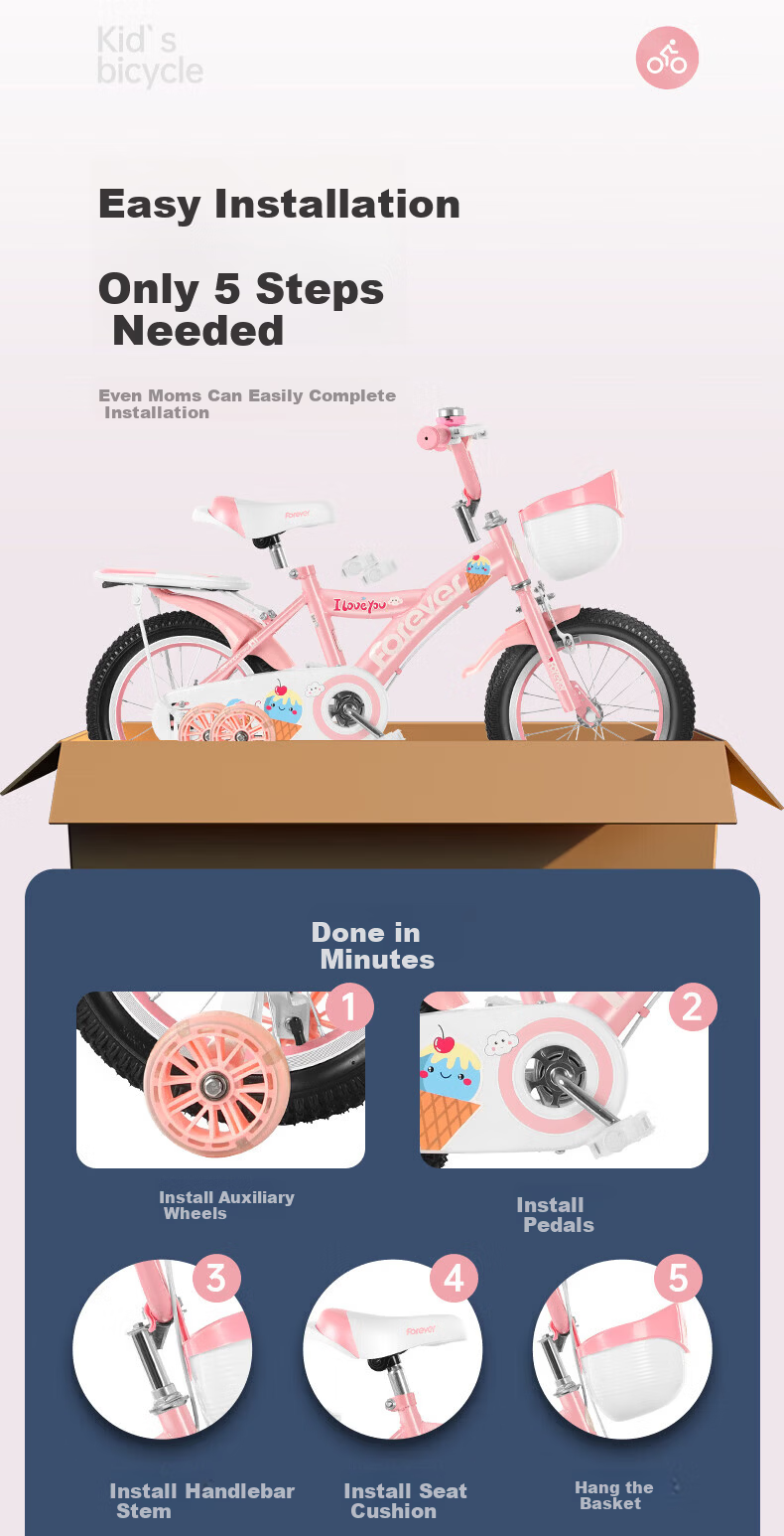 FOREVER Kids Bicycle 14-inch Princess Pink Pedal Bike for Boys and Girls Age 6-10, Suitable Height 95-115cm 10