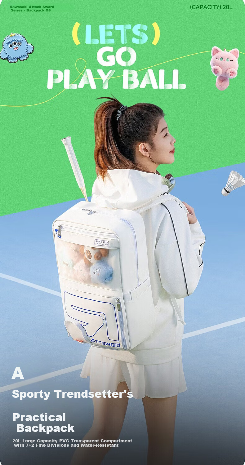 KAWASAKI Badminton Backpack Large Capacity Dual Shoulder Bag Independent Shoe Compartment Waterproof Dirt-Resistant New Model Sword Q5 Black 2