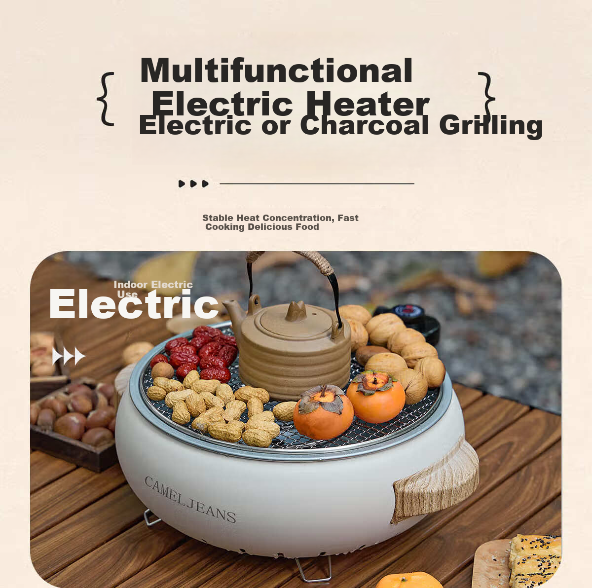 CAMELJEANS Dual-Use Electric and Charcoal Tea Boiling Set Complete Barbecue Stove Outdoor Indoor White New Model 5