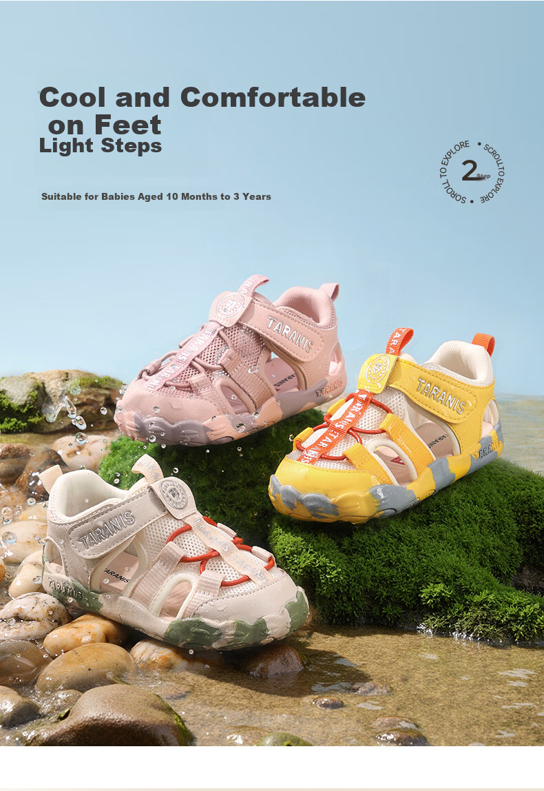 TARANIS Kids Summer New Cute Claw Series Toddler Sandals Boys Girls Anti-Kick Breathable Functional Shoes White Apricot 18 1