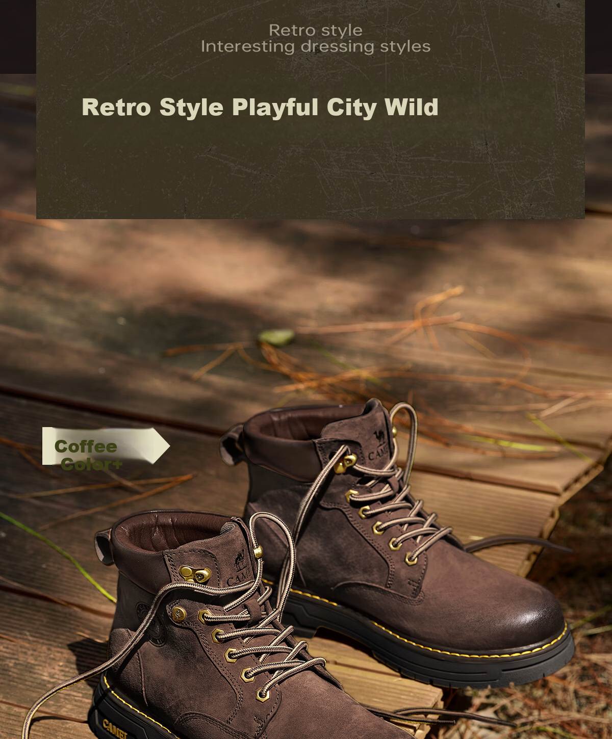 CAMEL Wang Junkai Style Martin Boots High-top Outdoor Workwear Yellow Boots Men GE122W7757T Golden Yellow Size 40 18