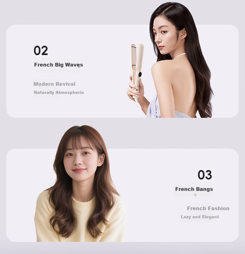 Kangfu Hair Straightener and Curling Iron Negative Ion Hair Care Dual-Use Men's Hair Straightener Heat Protection Bangs Clip Student Dormitory Birthday Gift L1 Beige 16