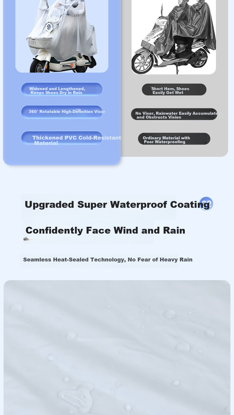 Deli Thickened Large Raincoat Rain Poncho with Foot Cover for Adult Electric Motorcycle Riding Outdoor Heavy Rain Protection 3