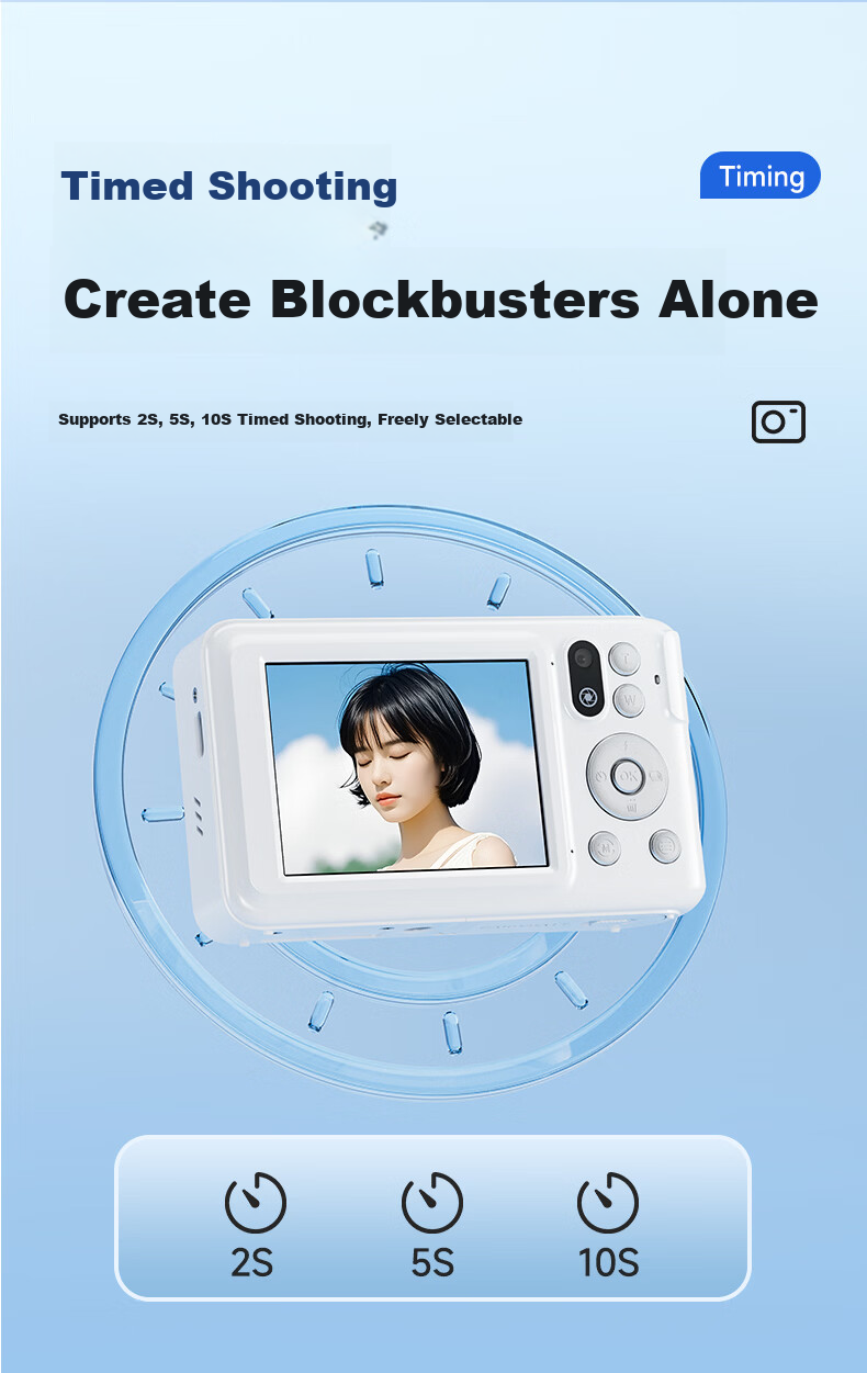 CAIZU Z42 Digital Camera, 96 Megapixels, Dual Front And Rear Cameras, Optical Zoom with Inward-Extending Lens, 5K Video Beauty Alternative CCD Card Camera, Gift for Boys And Girls 13