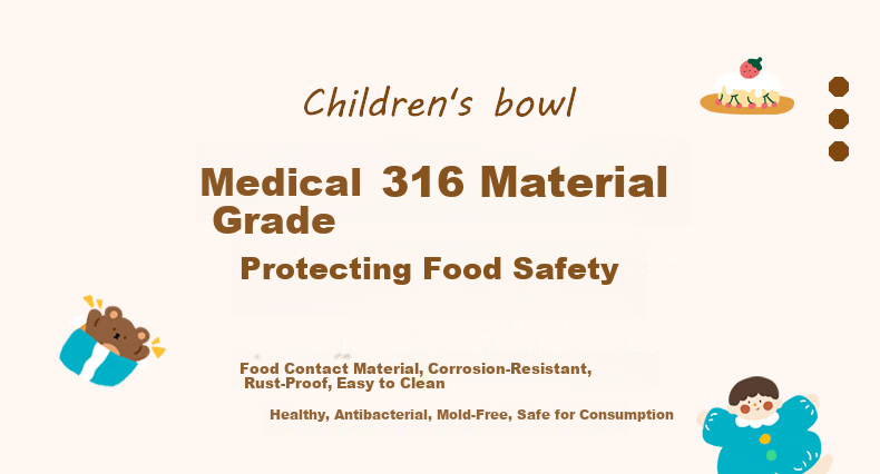 TREEJACK 316L Stainless Steel Single Handle Children's Feeding Bowl Baby Double Layer Anti-Drop and Anti-Scald Rice and Soup Bowl 6