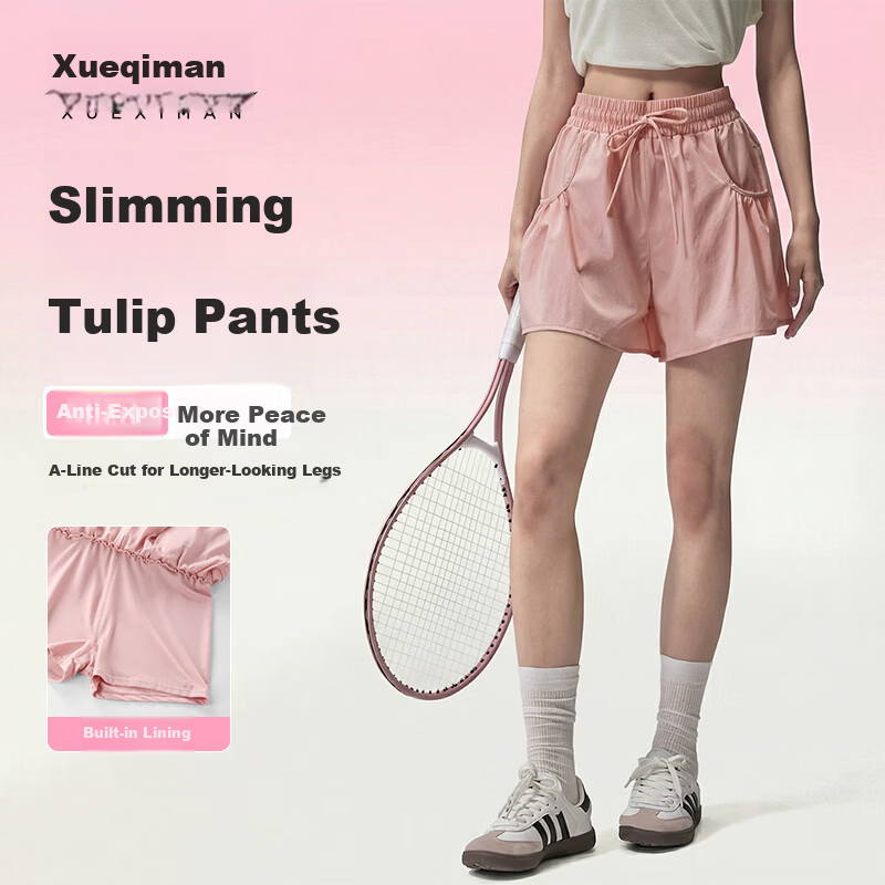 Xueqiman Women's Quick-Dry Double-Layer Anti-Exposure Slimming Yoga Sports Shorts for Running and Training