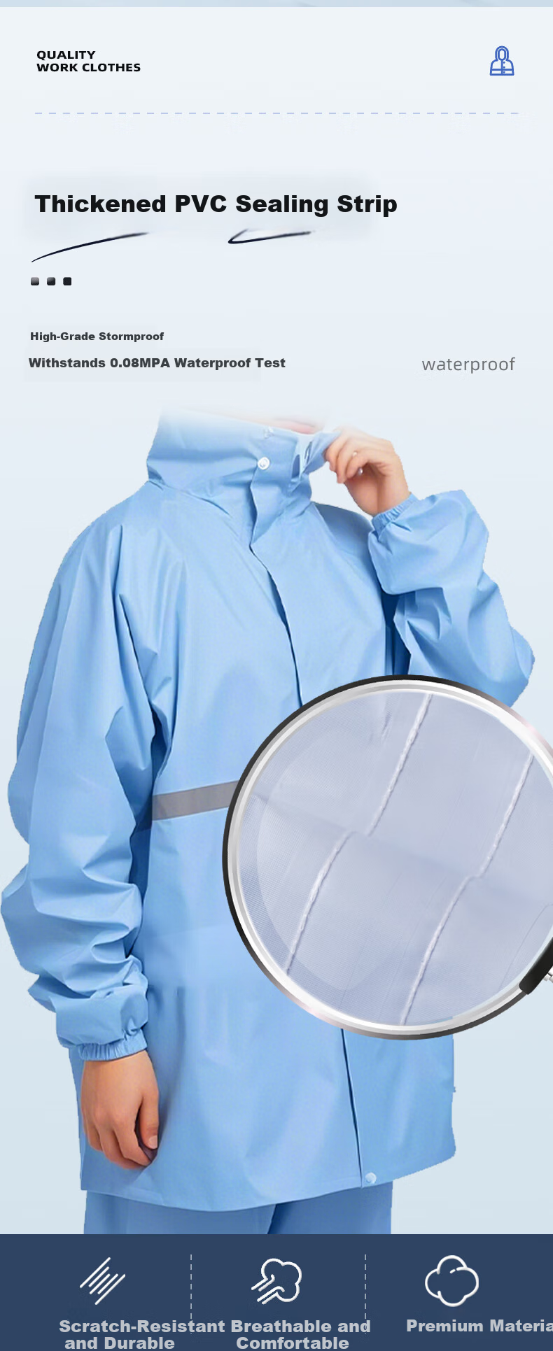 Leyoubaiyi Adult Long Hooded Raincoat with Brim, Security Outdoor Construction Site Safety Reflective Rainwear 5