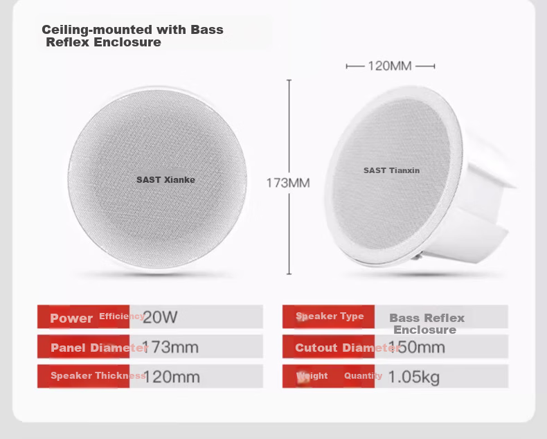 SAST 20W Wireless Bluetooth Wall-Mounted Speaker Set for Supermarket, Store, Classroom, Meeting Room, Indoor Wall-Mounted Background Music Public Broadcasting Speaker System, One-to-Two Wall Speakers 3