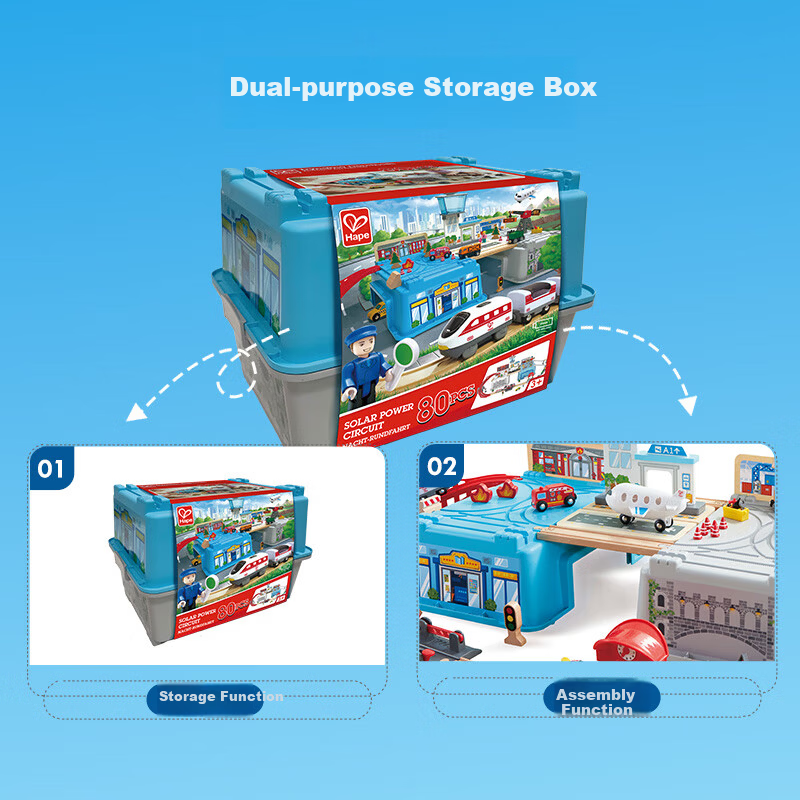 Hape (Germany) Children's Electric Train Track Wooden DIY Building Transportation Hub Storage Set Gift E3773