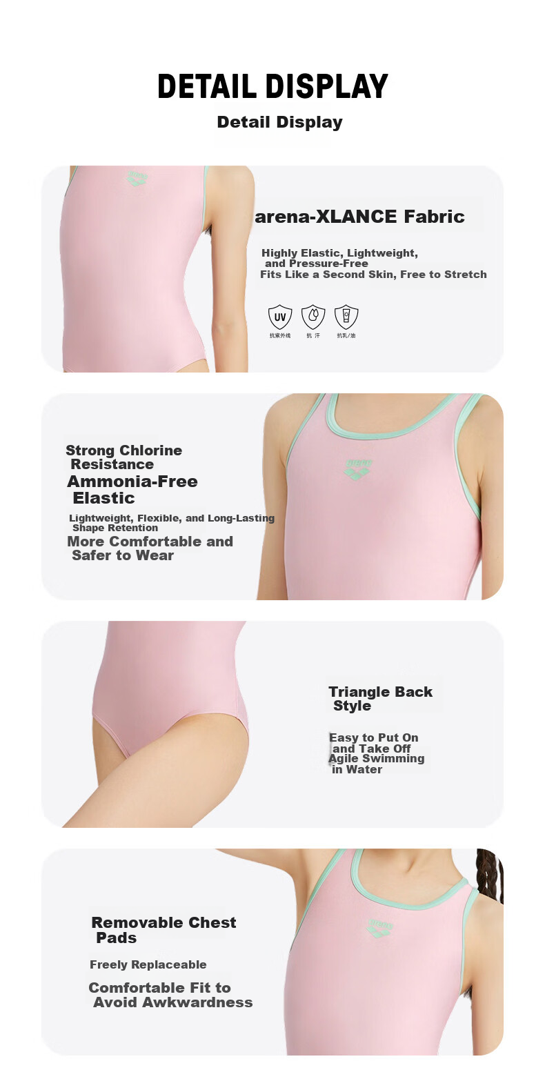 Arena Kids 2026 New Sleeveless One-Piece Triangle Swimsuit Girls Youth Comfortable Training Swimwear 5