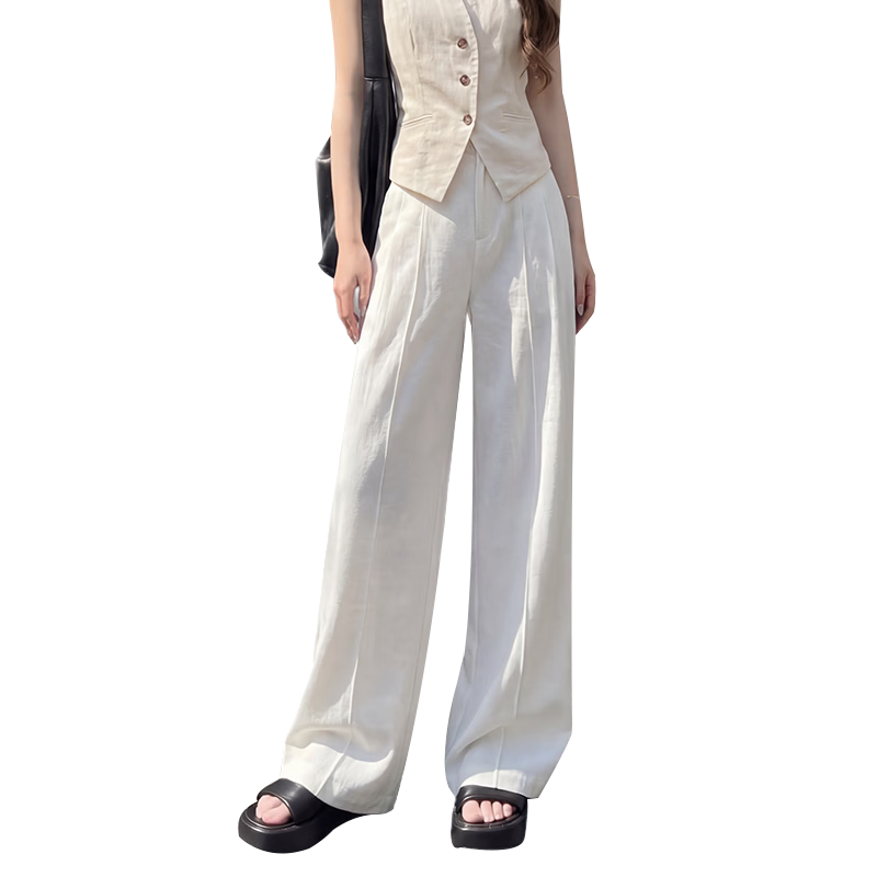 Langsha Women's Linen Wide-Leg Pants 2026 Summer Thin High-Waist Cool Ice Silk Casual Straight-Leg Suit Trousers