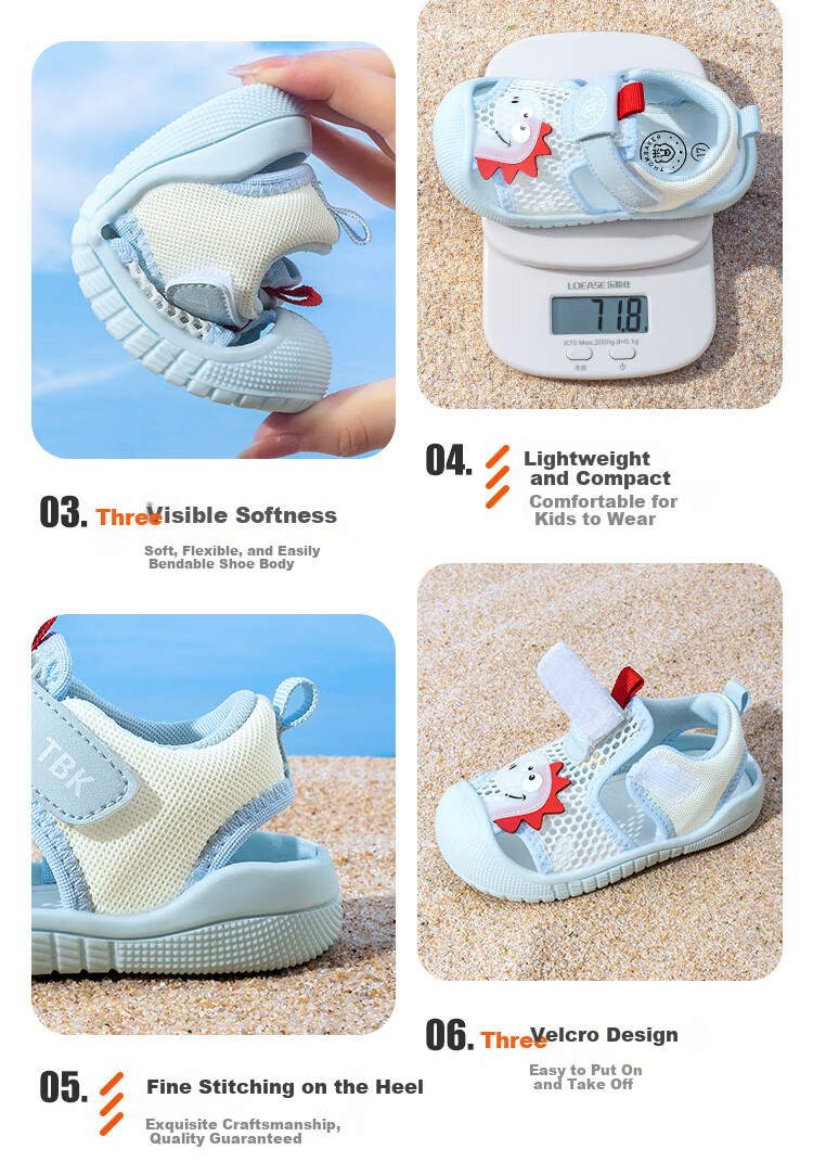 Tombek Baby Summer Protective Sandals Soft Sole Functional Toddler Walking Shoes Boys Cartoon Blue Size 19 4