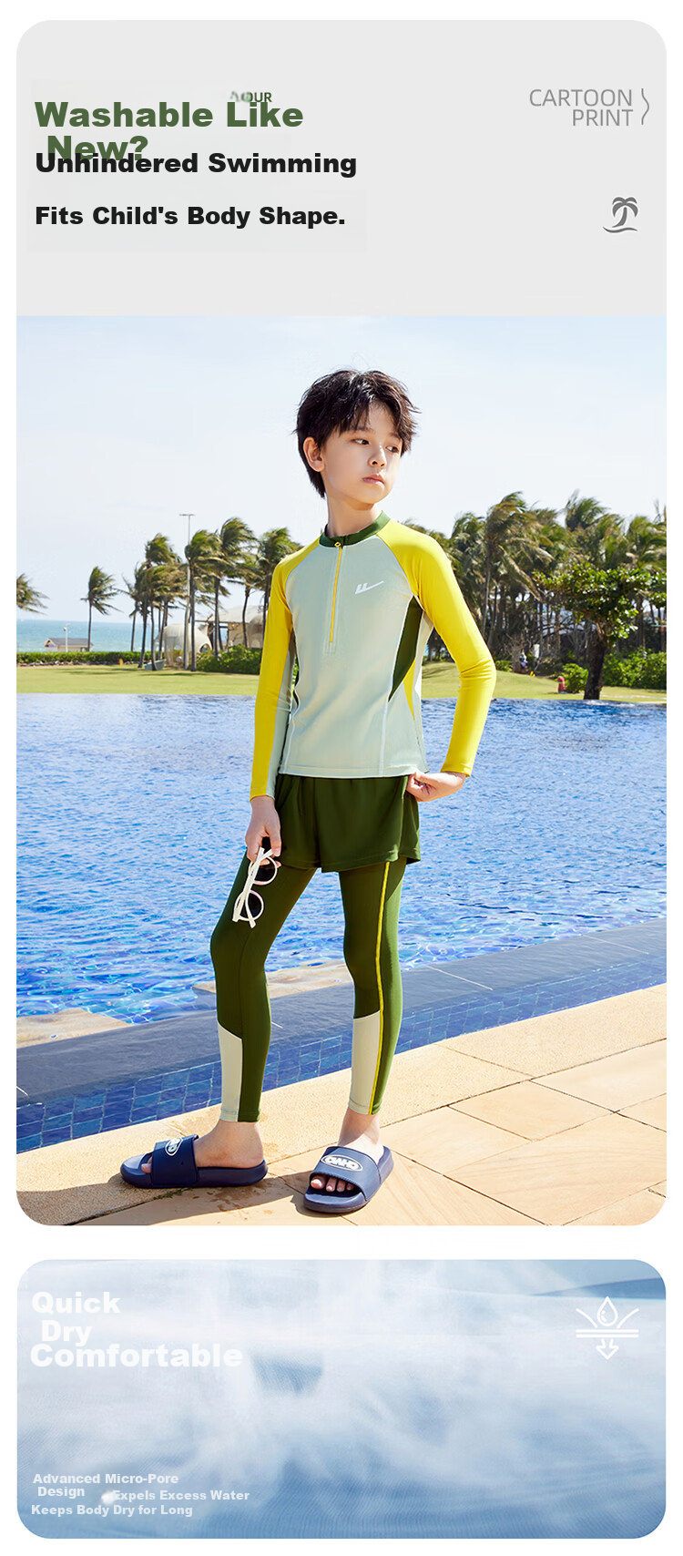 Warrior Children's Swimwear Boys' Thermal Split Long Sleeve Long Pants Sun Protection Swimsuit 36097H2K Green Size 120 5