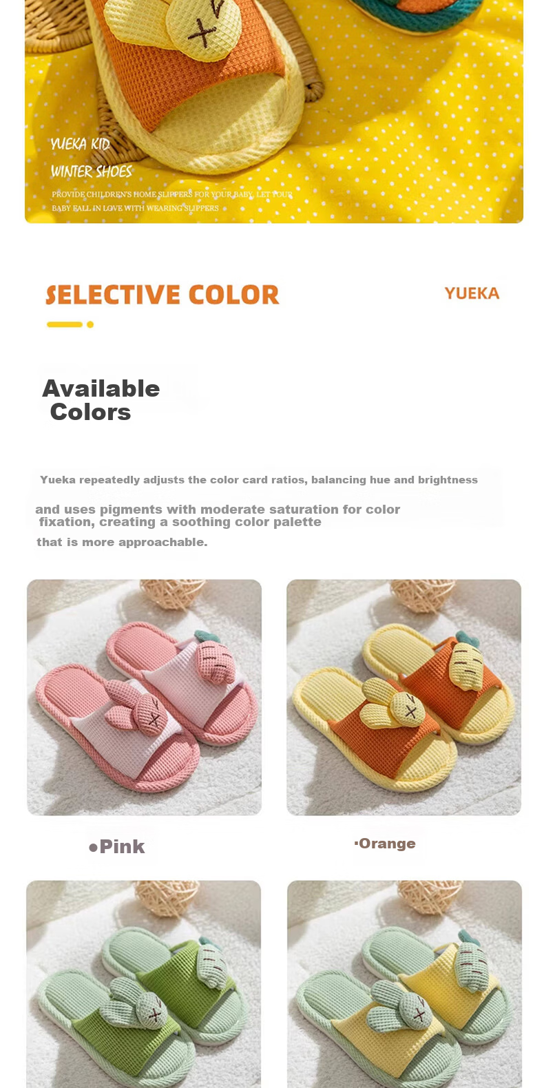 Ganmai Children's Linen Slippers Girls Summer Home Couple Cartoon Parent-Child Four Seasons Indoor Cool Slippers Yellow Size 28-29 3