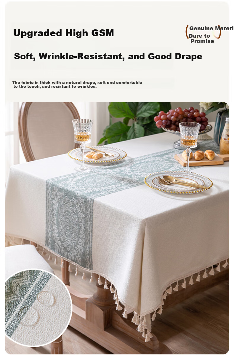 MUJI Cotton Linen Waterproof Tablecloth Rectangular Tassel Cover 140x180cm Wreath Pattern 7
