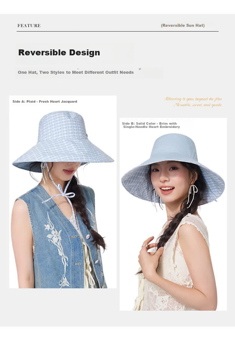 CACUSS Women's Wide Brim Sun Hat Summer Reversible Outdoor UV Protection Bucket Hat Yulan Blue 4
