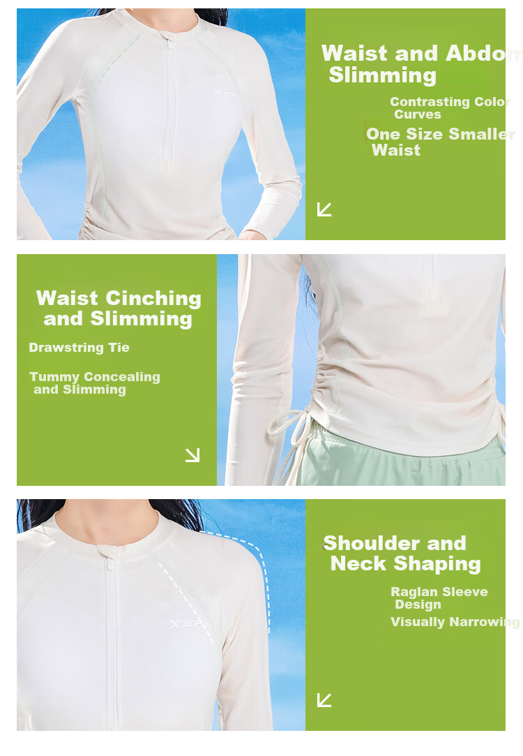 Xtep Women's Long Sleeve Conservative Slimming Tankini Swimwear Set with Boyshorts for Swimming Pool Use 3