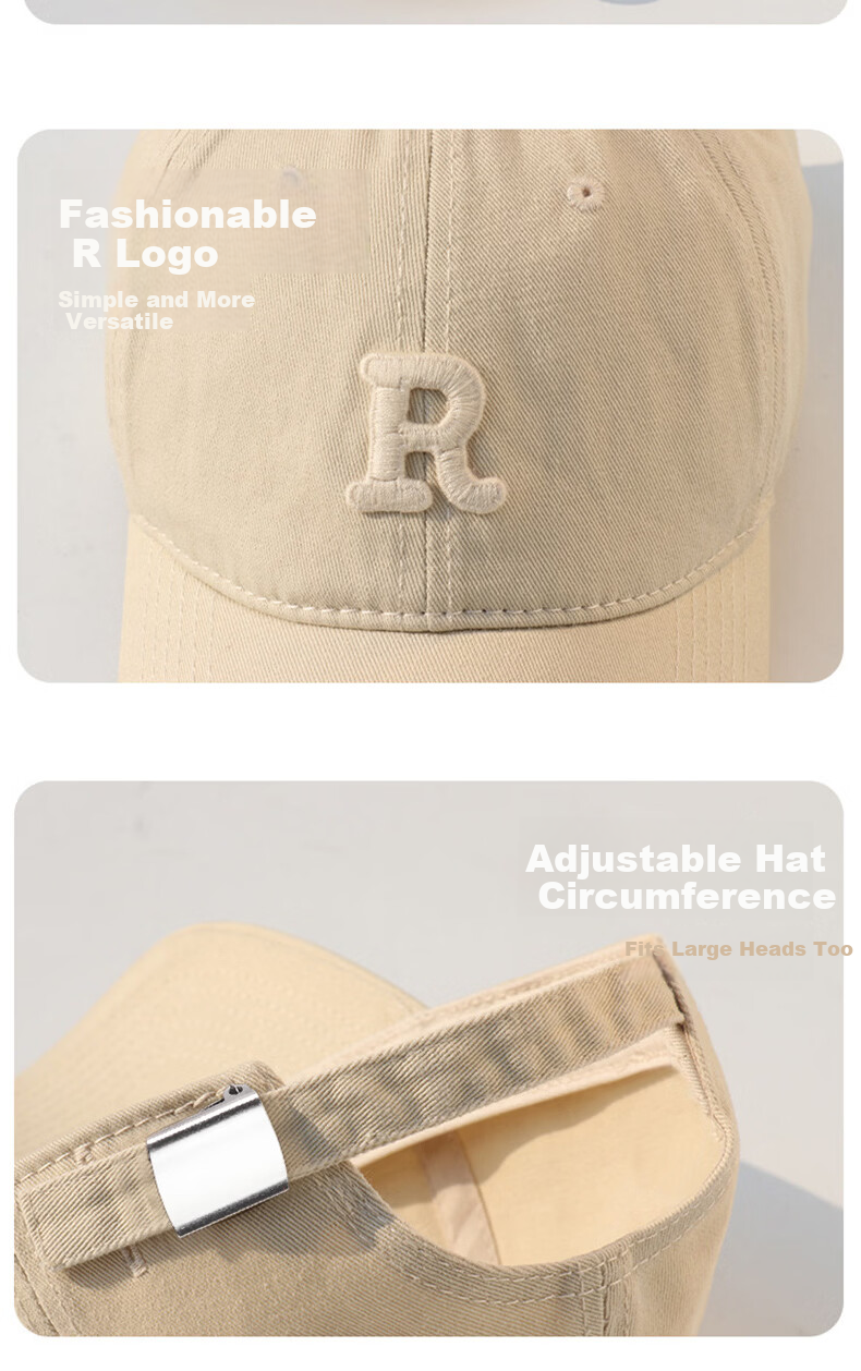 Ning'an R Logo Large Head Circumference Baseball Cap for Men and Women, Wide Brim, Enlarged and Deepened, Face Slimming 4