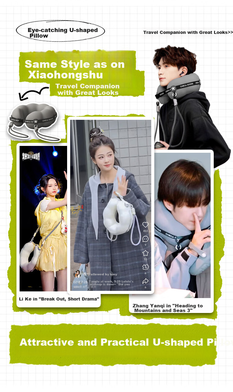 CHECA GOODS U-Shaped Neck Pillow Travel Portable Airplane Neck Pillow Long-Distance Neck Support Office Nap U-Shaped Pillow 2