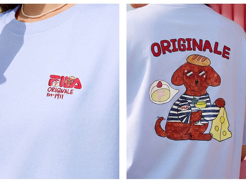 FILA Official Couple's Knitted Short Sleeve Shirt 2026 Summer Fashion Casual Unisex Loose Cat Embroidery T-Shirt 59