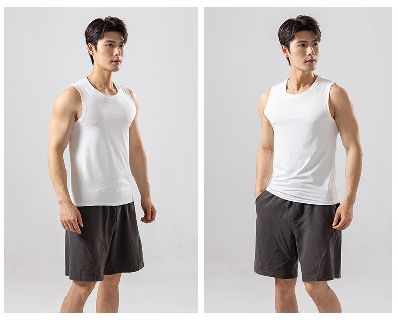 Xunmianren Men's Sleeveless Sports T-Shirt Wide Shoulder Base Layer Vest Summer Sports Ice Silk Breathable Quick-Dry Vest 14
