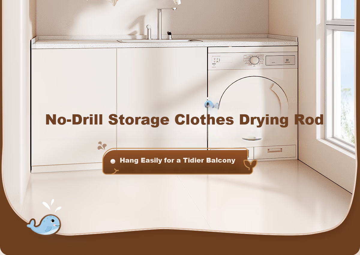 Futuristic No-Drill Telescopic Clothes Drying Rod Universal Hook Balcony Wardrobe Hanging Rod Cream White 35-50cm 2