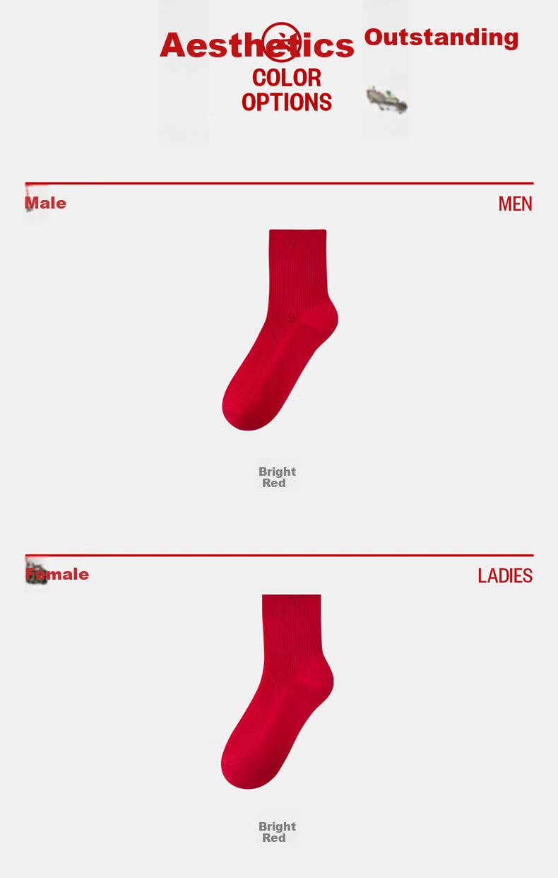 THREEGUN Qi Ji Red Women's Antibacterial Mid-Calf Breathable Red Elastic Cotton Socks Four Seasons Festive Casual Socks 1 Pair 15