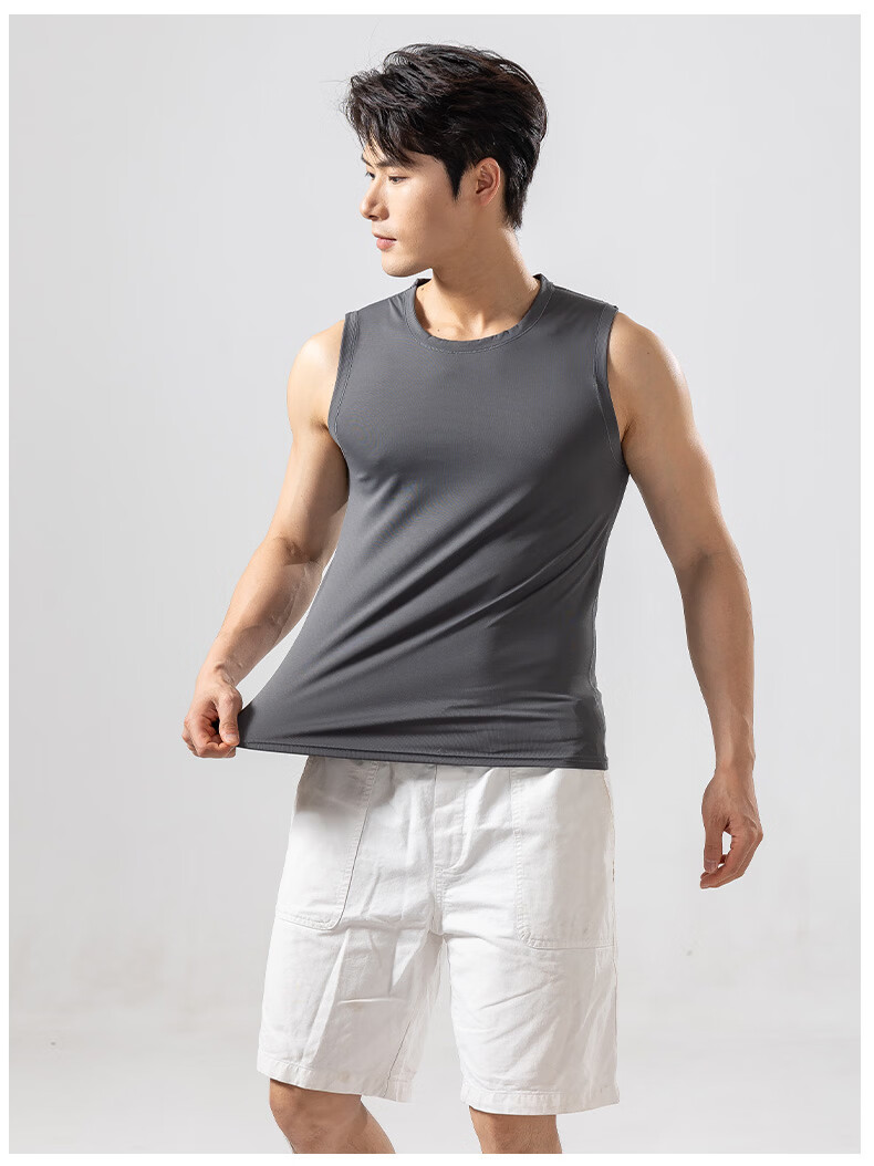 Xunmianren Men's Sleeveless Sports T-Shirt Wide Shoulder Base Layer Vest Summer Sports Ice Silk Breathable Quick-Dry Vest 17