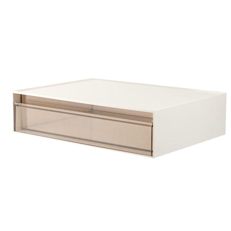 Deli Single Compartment Desktop Storage Box, Drawer-Style Office Desk Organizer for Stationery And Document Classification, Multi-Layer Storage Container, Dust-Proof Organizer Box, White PK104