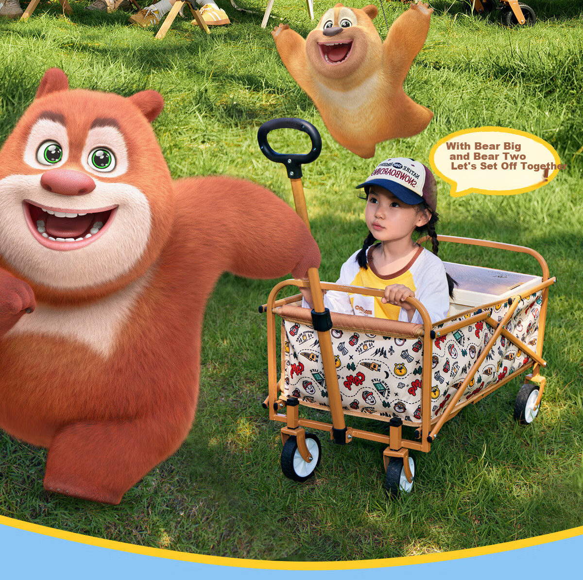 CAMEL [Camel × Boonie Bears] Outdoor Foldable Camping Cart Portable Camp Cart Picnic Cart Child Recliner 6