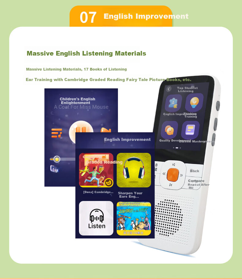 Newman Smart Hearing Repeater English Portable Learning Machine Hearing Treasure DL180 MP3 White 64GB for Primary and Middle School Synchronized Textbook Oral Practice and Listening Training 9