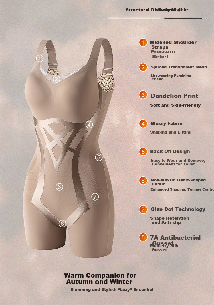 Tingmei Autumn Winter Women's Full Body Shaper Strong Abdomen Control Hip Lift Bra-Free Slimming Shaping Bodysuit Khaki L 4
