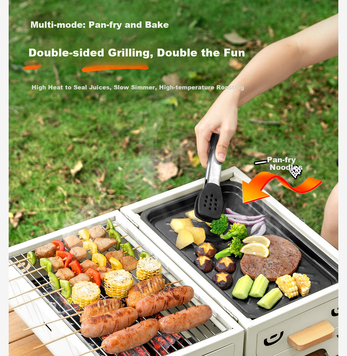 Beishanlang Outdoor Double-Sided Charcoal Grill Portable Home Patio Dual-Use BBQ Grill with Griddle SK263 7