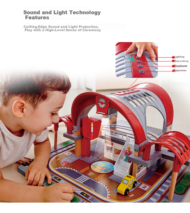 Hape (Germany) Children's Early Education Toy Train Track Sound and Light Deluxe City Train Station Gift for Boys and Girls E3725 9