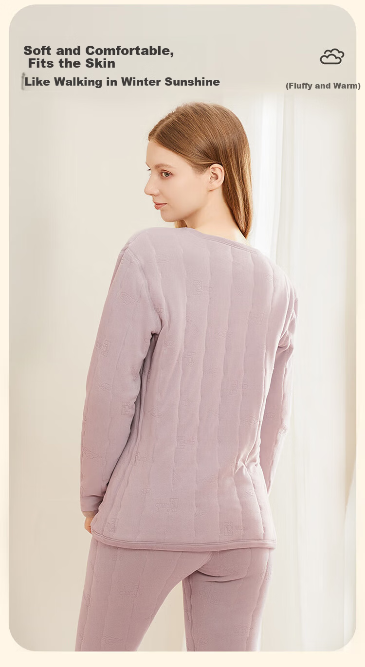 Caiyue 100% Wool Filled Women's Thermal Underwear Fleece Lined Thickened Winter Ultra Warm Cold Resistant Autumn Shirt and Pants Set 8