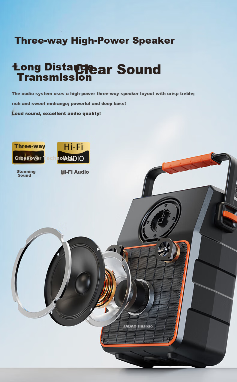Huabao A52 Pro Wireless Screen Casting Square Dance Speaker with Display Outdoor Home KTV All-in-One Karaoke Bluetooth Speaker with Dual Microphones 7