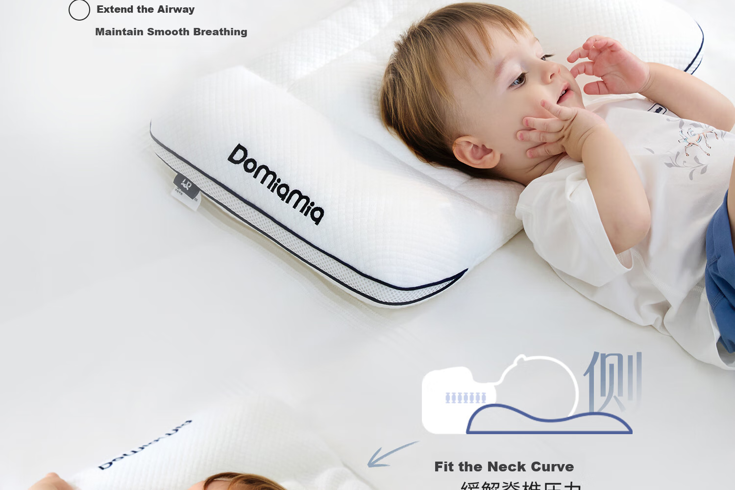 DOMIAMIA Children's Pillow Baby Pillow for Infants 3-6 Years Anti-Mite Breathable Toddler Zoned Spine Support Pillow 10
