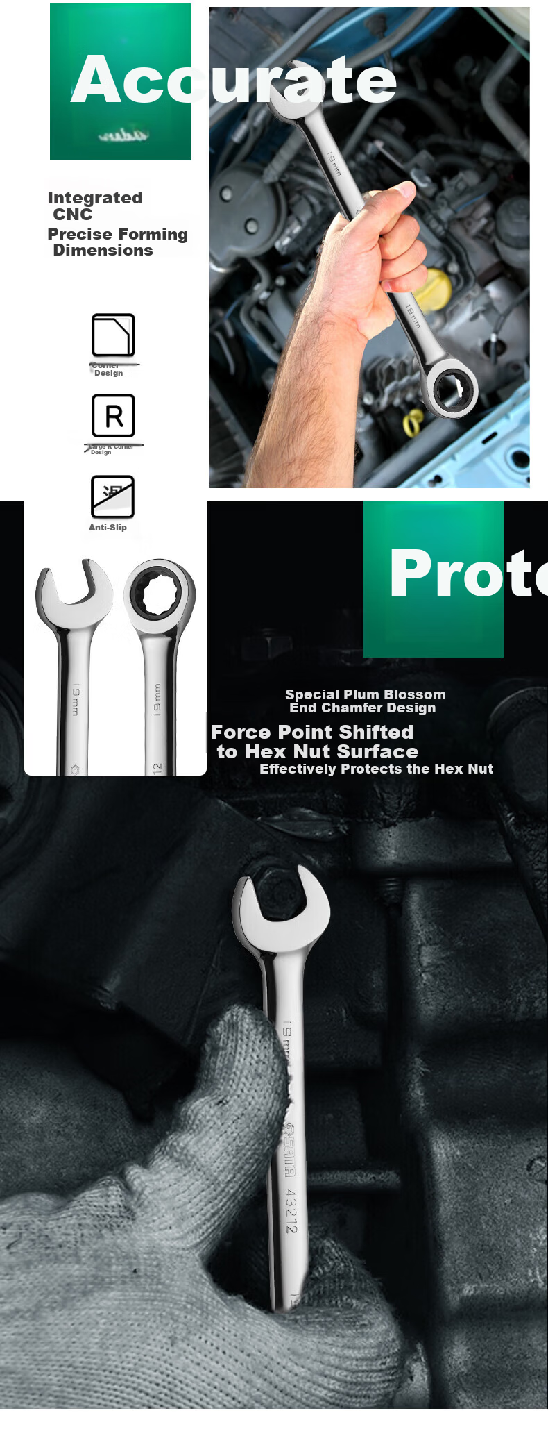 SATA 08008 8-Piece Fully Polished Dual-Use Ratchet Wrench Set 2