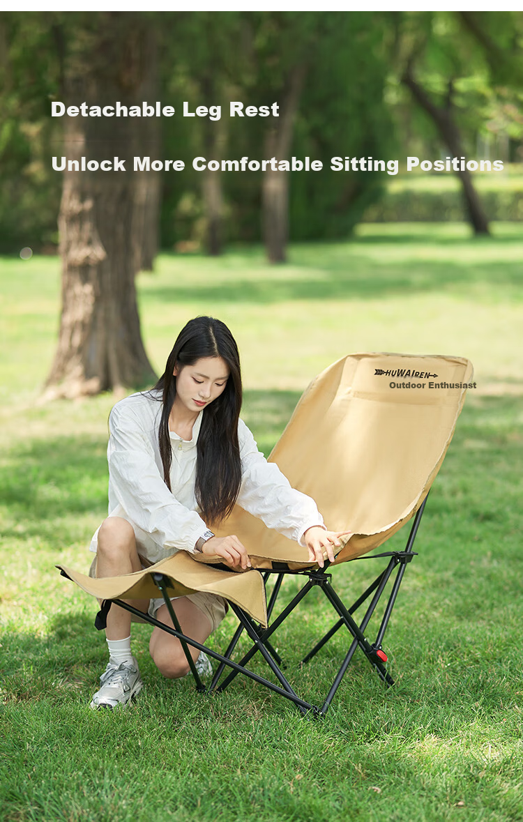 HUWAIREN Outdoor Folding Recliner Portable Adjustable Camping Chair Picnic Moon Chair Office Nap Chair 6